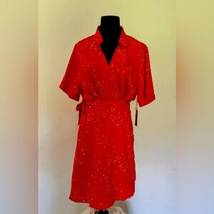 Vince Camuto‎ Burnt Orange/Red Wrap Mini Dress with White Speckles